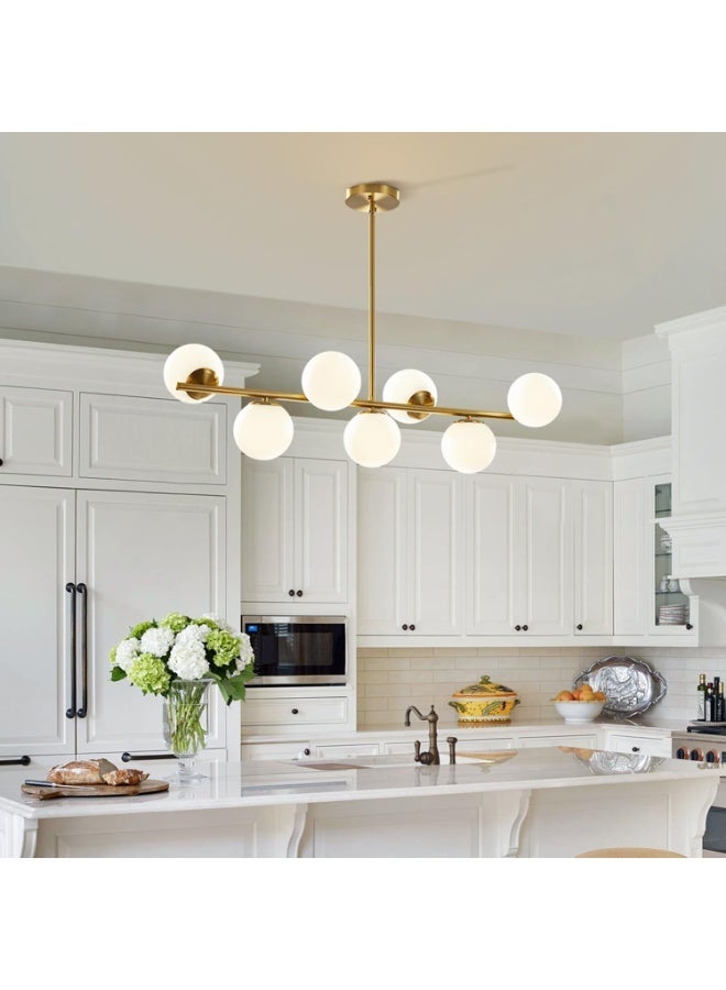ALMIFTAH AL MIFTAH Lighting Modern Gold Chandelier with White Globe Sputnik Chandelier Pendant Light Frosted Globe Glass Adjustable Hanging Ceiling Light for Dining Room Living Room Kitchen (Gold) - Image 3
